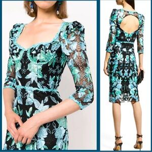 $595 Marchesa Notte Cutout Embroidered Tulle Dress Size 16